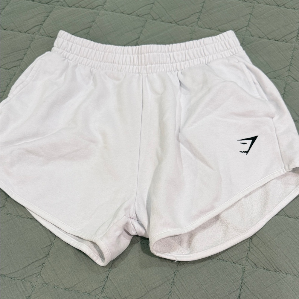 Gymshark White Athletic Shorts with Black Logo